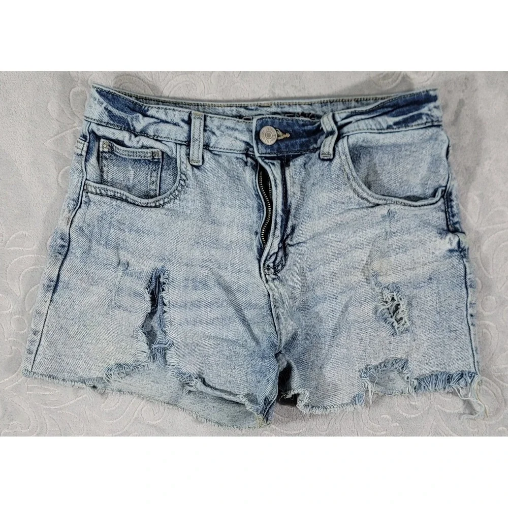 Justice Girls Blue Denim Distressed Shorts Size 16 Mini Mom Shorts Mid Rise